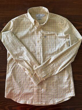 Southern Tide Yellow and Blue Check Button-Down Shirt